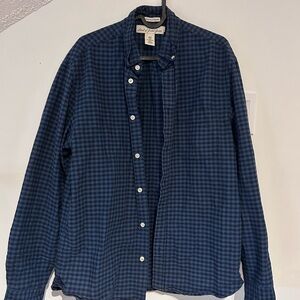 Navy Checkered Button Down Shirt